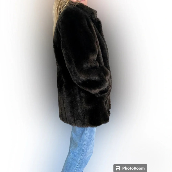 VINTAGE Dark Brown/Black Olympia Faux Fur  Jacket Size Large - Picture 2 of 16